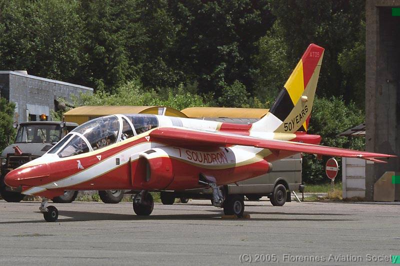 1999 AT-05 Alpha-Jet 021 AT-05 - This same aircraft was used in 2000 to celebrate the 50th anniversary of 7 Squadron with appropriate titles. Photographed at the Kleine Brogel Spotters' Day on 19 June 2001 (Jacques Vincent)